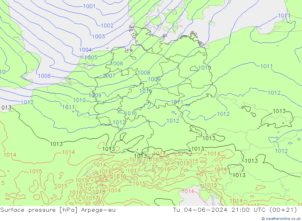 Luchtdruk (Grond) Arpege-eu di 04.06.2024 21 UTC