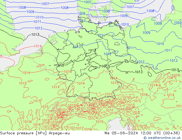 Pressione al suolo Arpege-eu mer 05.06.2024 12 UTC