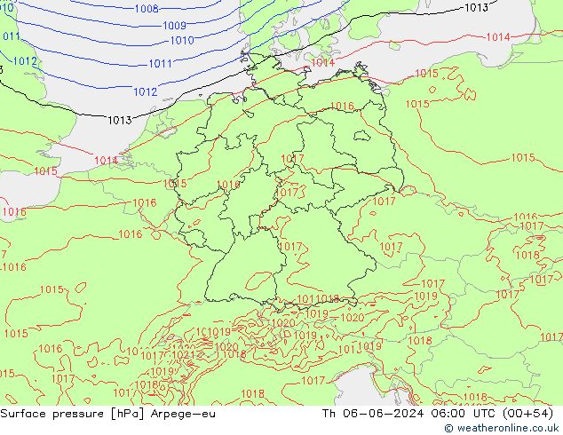 Surface pressure Arpege-eu Th 06.06.2024 06 UTC