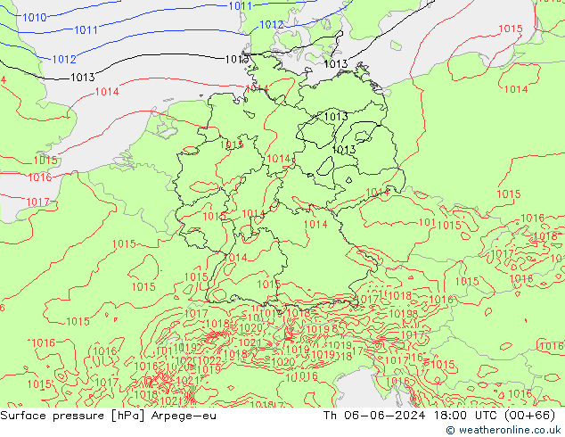 Surface pressure Arpege-eu Th 06.06.2024 18 UTC