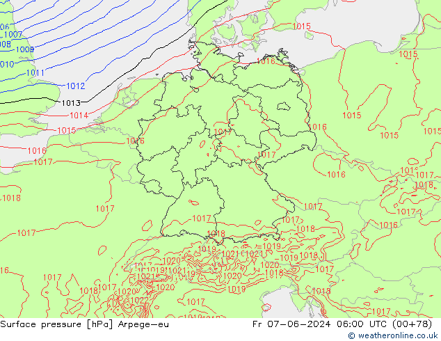 Presión superficial Arpege-eu vie 07.06.2024 06 UTC