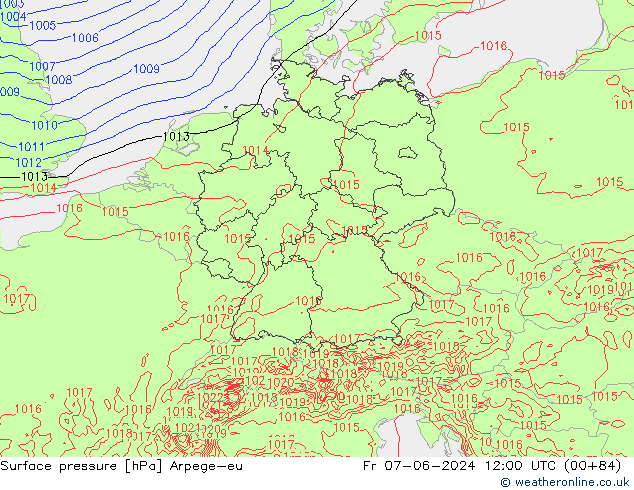 Pressione al suolo Arpege-eu ven 07.06.2024 12 UTC