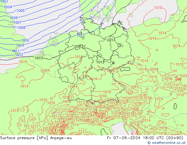 Surface pressure Arpege-eu Fr 07.06.2024 18 UTC