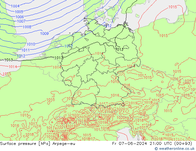 приземное давление Arpege-eu пт 07.06.2024 21 UTC