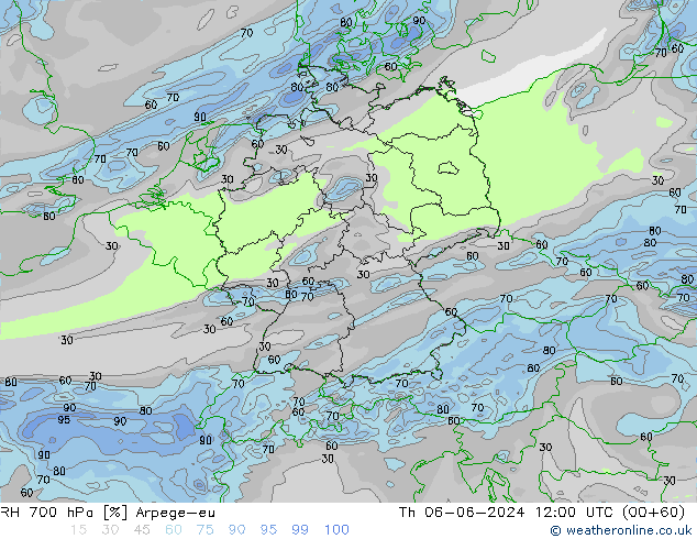 RH 700 hPa Arpege-eu Th 06.06.2024 12 UTC