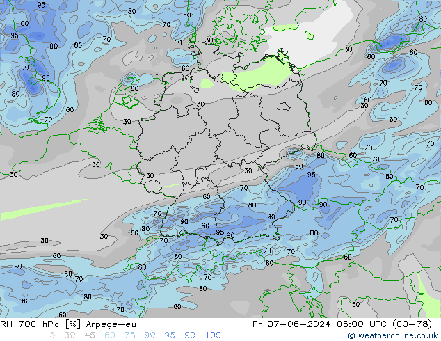 RH 700 hPa Arpege-eu  07.06.2024 06 UTC