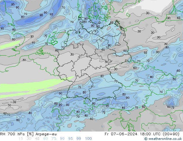 RH 700 hPa Arpege-eu  07.06.2024 18 UTC