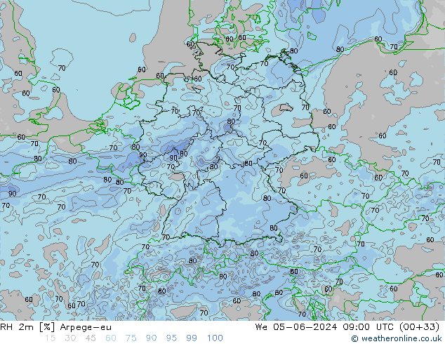 RH 2m Arpege-eu mer 05.06.2024 09 UTC