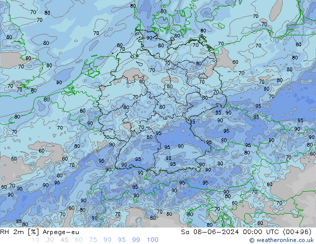 Humedad rel. 2m Arpege-eu sáb 08.06.2024 00 UTC