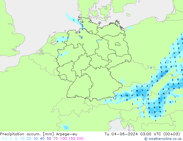 Précipitation accum. Arpege-eu mar 04.06.2024 03 UTC