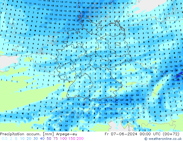 Precipitation accum. Arpege-eu Fr 07.06.2024 00 UTC