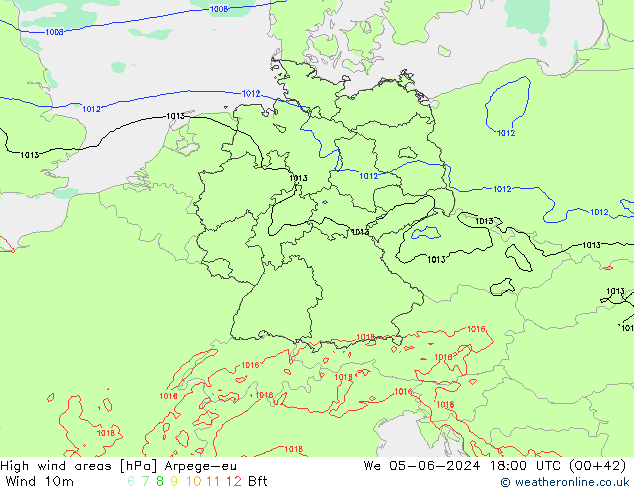 High wind areas Arpege-eu  05.06.2024 18 UTC