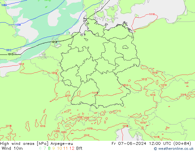 High wind areas Arpege-eu  07.06.2024 12 UTC