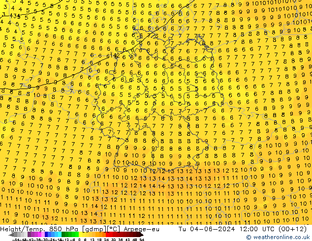 Height/Temp. 850 hPa Arpege-eu Di 04.06.2024 12 UTC