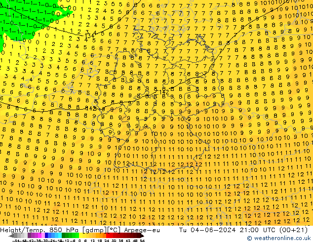 Height/Temp. 850 hPa Arpege-eu mar 04.06.2024 21 UTC