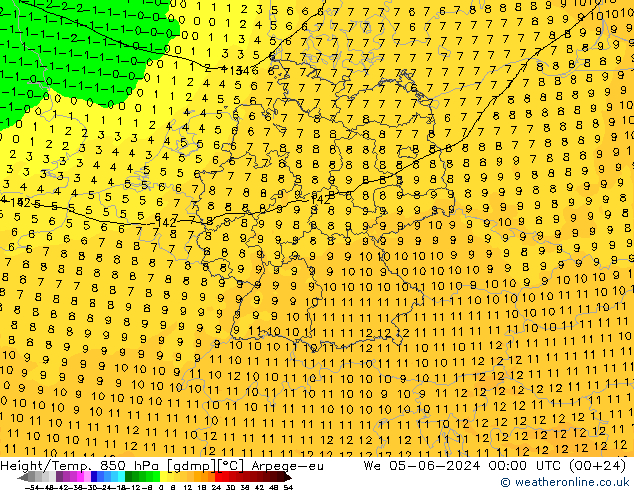 Height/Temp. 850 hPa Arpege-eu śro. 05.06.2024 00 UTC