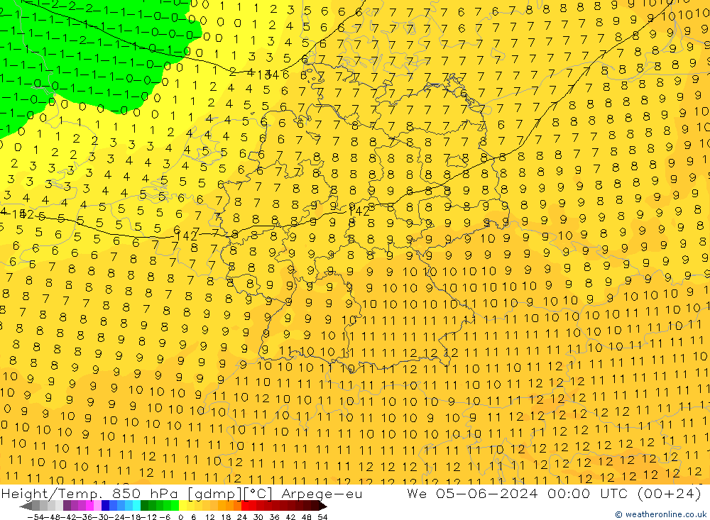 Height/Temp. 850 hPa Arpege-eu We 05.06.2024 00 UTC