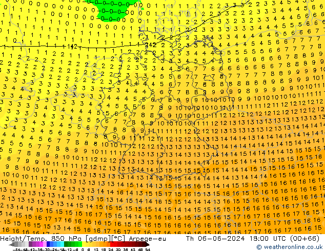 Hoogte/Temp. 850 hPa Arpege-eu do 06.06.2024 18 UTC