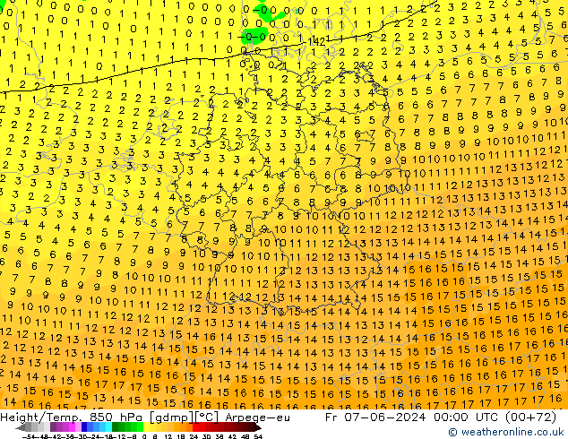 Height/Temp. 850 hPa Arpege-eu Fr 07.06.2024 00 UTC