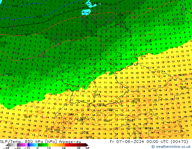 SLP/Temp. 850 hPa Arpege-eu  07.06.2024 00 UTC