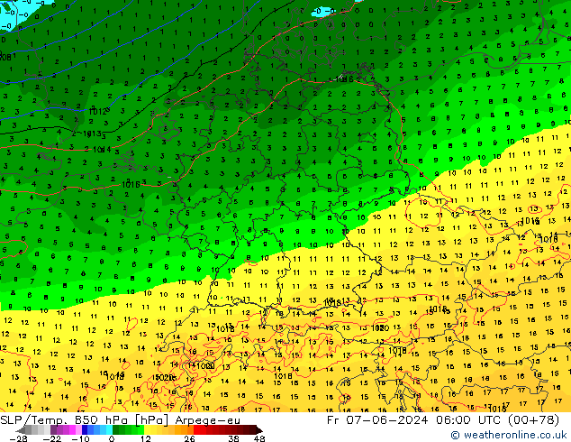 SLP/Temp. 850 hPa Arpege-eu  07.06.2024 06 UTC