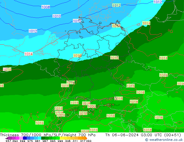 Thck 700-1000 hPa Arpege-eu  06.06.2024 03 UTC