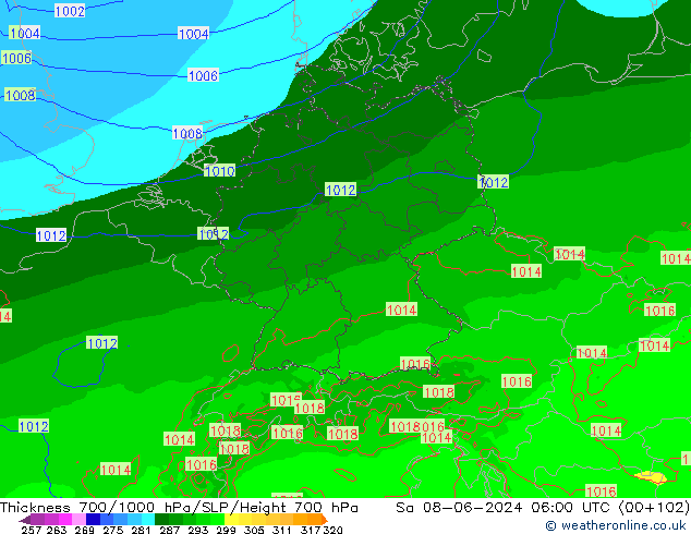 700-1000 hPa Kalınlığı Arpege-eu Cts 08.06.2024 06 UTC