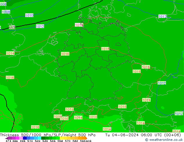 Espesor 500-1000 hPa Arpege-eu mar 04.06.2024 06 UTC