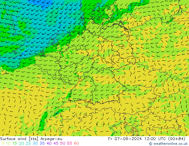 Surface wind Arpege-eu Fr 07.06.2024 12 UTC