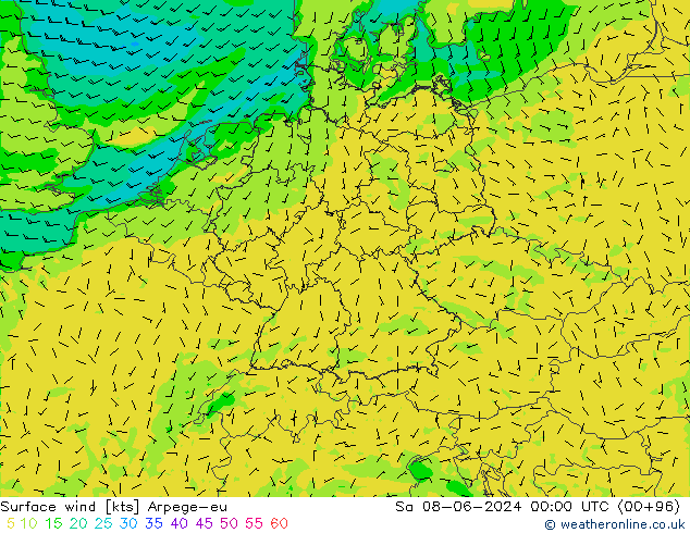 Surface wind Arpege-eu Sa 08.06.2024 00 UTC