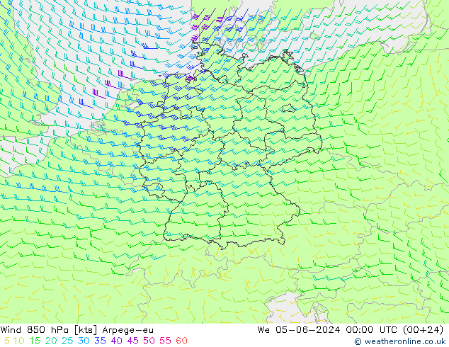 Wind 850 hPa Arpege-eu Mi 05.06.2024 00 UTC