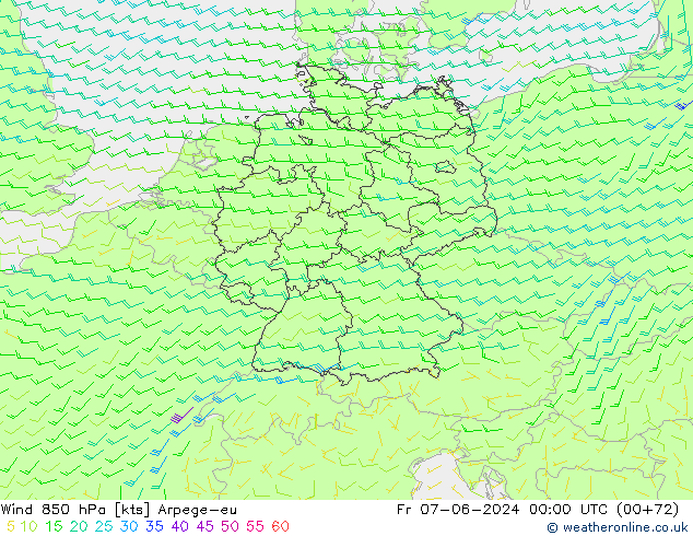 Wind 850 hPa Arpege-eu Fr 07.06.2024 00 UTC