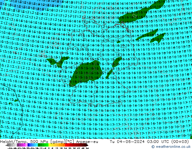 Height/Temp. 500 hPa Arpege-eu Tu 04.06.2024 03 UTC