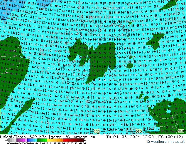 Geop./Temp. 500 hPa Arpege-eu mar 04.06.2024 12 UTC