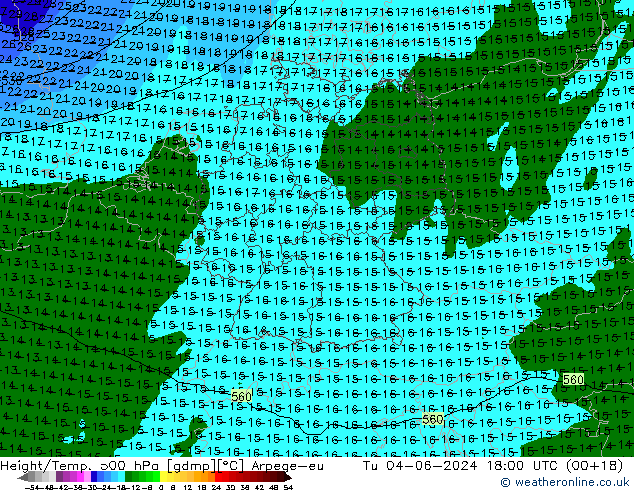 Height/Temp. 500 hPa Arpege-eu Tu 04.06.2024 18 UTC