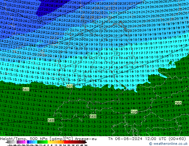 Height/Temp. 500 hPa Arpege-eu Th 06.06.2024 12 UTC