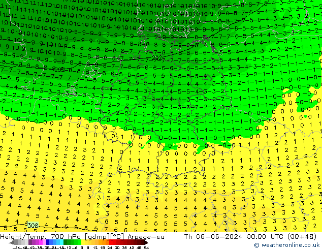 Yükseklik/Sıc. 700 hPa Arpege-eu Per 06.06.2024 00 UTC