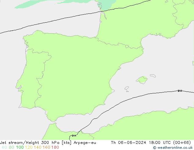 Jet stream Arpege-eu Qui 06.06.2024 18 UTC