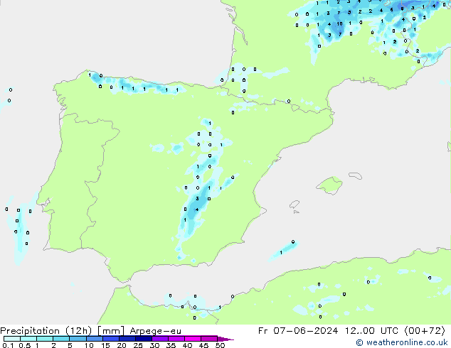 Precipitação (12h) Arpege-eu Sex 07.06.2024 00 UTC