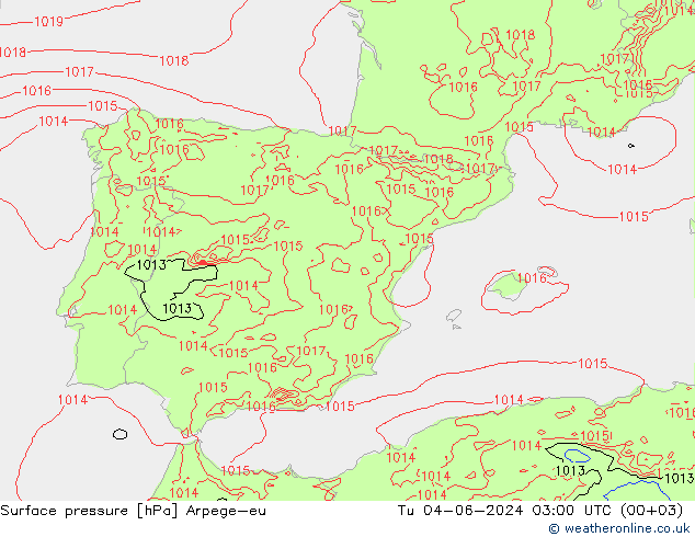 Presión superficial Arpege-eu mar 04.06.2024 03 UTC