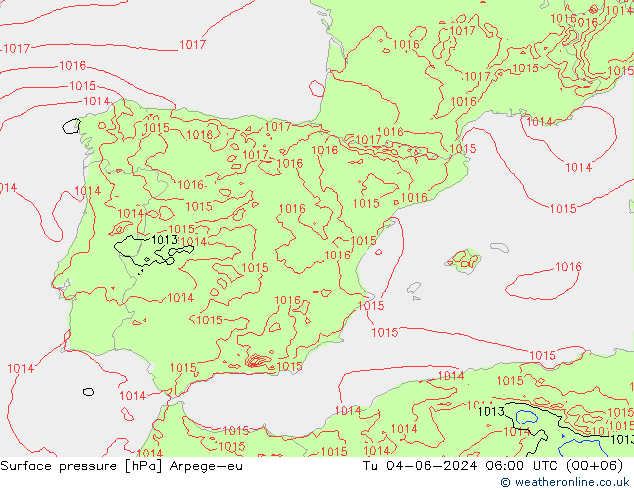 Surface pressure Arpege-eu Tu 04.06.2024 06 UTC