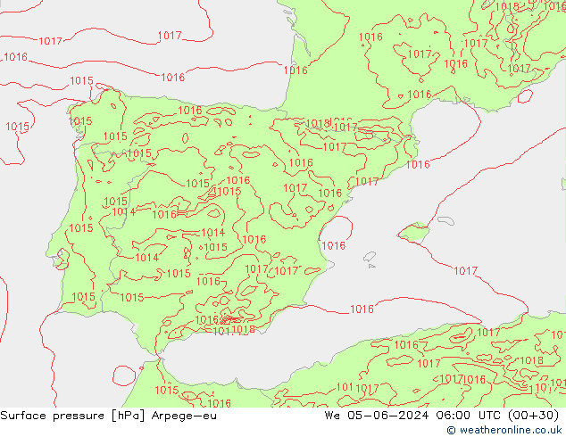 Surface pressure Arpege-eu We 05.06.2024 06 UTC