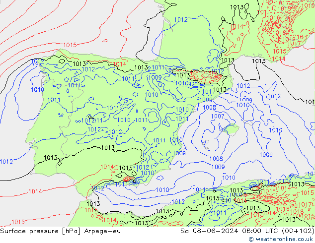 Surface pressure Arpege-eu Sa 08.06.2024 06 UTC