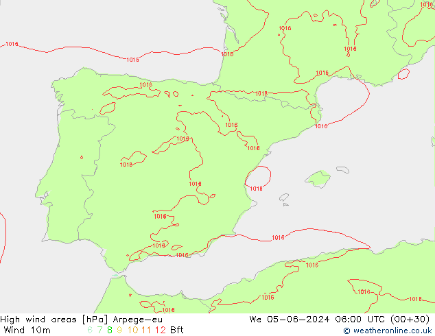 High wind areas Arpege-eu mer 05.06.2024 06 UTC