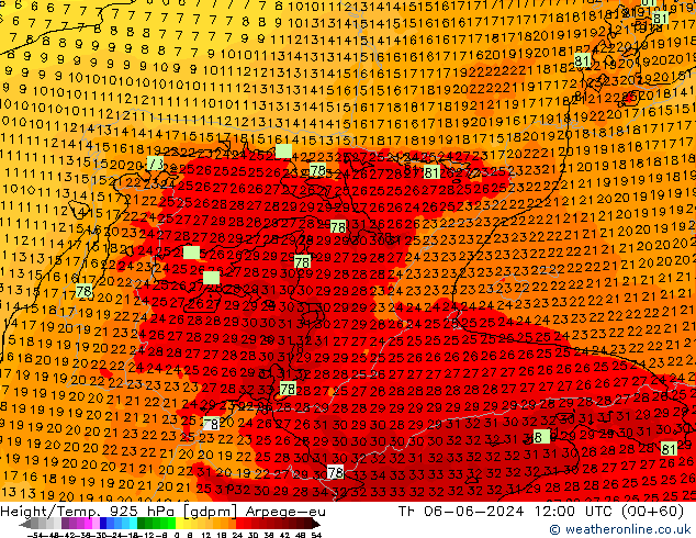 Yükseklik/Sıc. 925 hPa Arpege-eu Per 06.06.2024 12 UTC