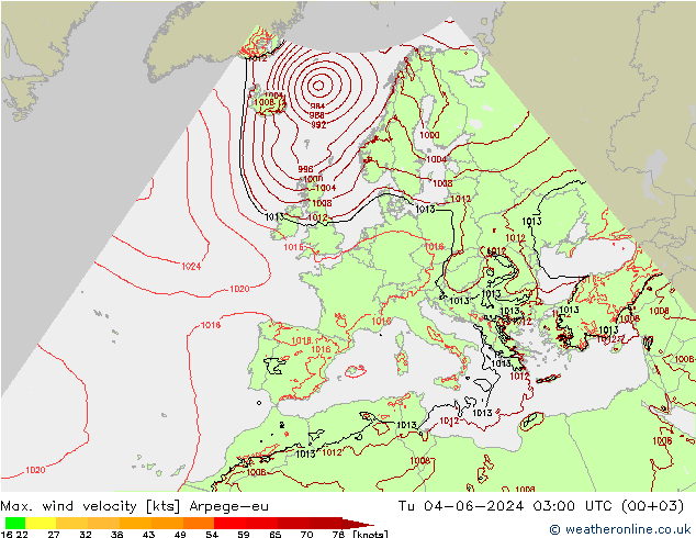 Max. wind velocity Arpege-eu mar 04.06.2024 03 UTC