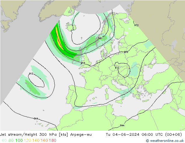 Jet stream/Height 300 hPa Arpege-eu Tu 04.06.2024 06 UTC