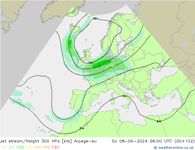 Jet stream/Height 300 hPa Arpege-eu Sa 08.06.2024 06 UTC