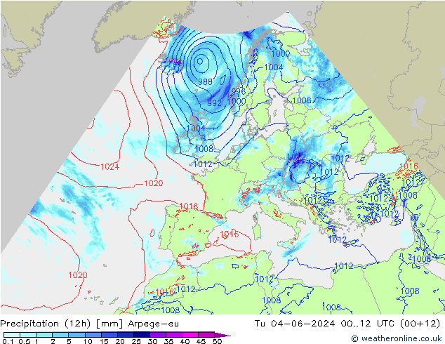 Precipitazione (12h) Arpege-eu mar 04.06.2024 12 UTC