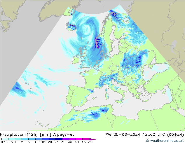 Precipitazione (12h) Arpege-eu mer 05.06.2024 00 UTC